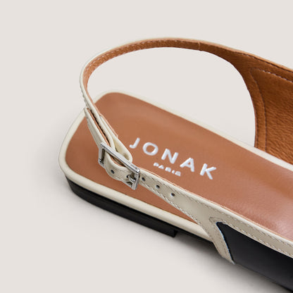 Women Ballet Flats Vernis Patent Leather - Noir-Ecru