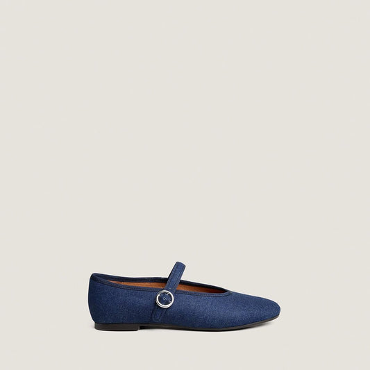 Women Ballet Flats Denim Fabric - Dark Indigo Blue Bleu-Fonce