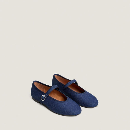 Women Ballet Flats Denim Fabric - Dark Indigo Blue Bleu-Fonce