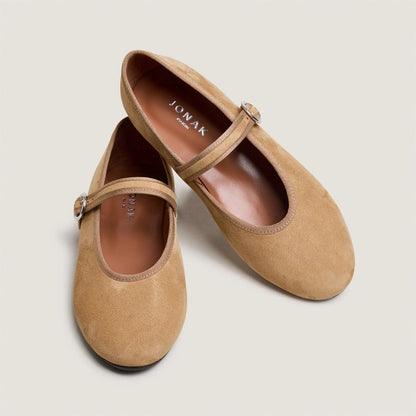 Women Ballet Flats With Bridle Detailing Velour - Honey Miel