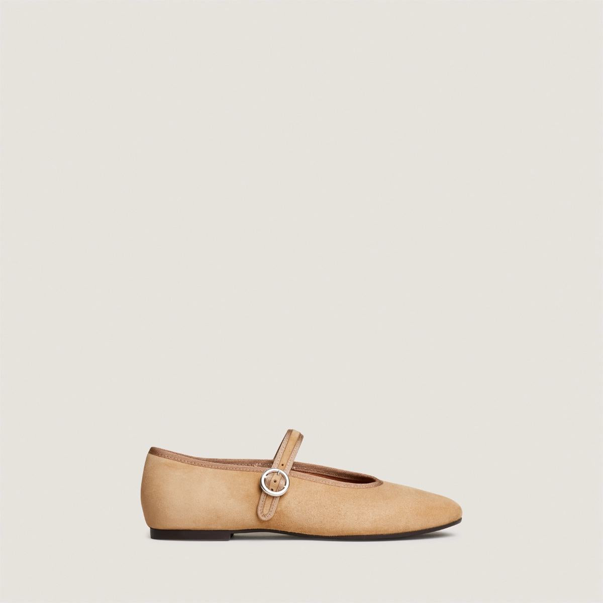 Women Ballet Flats With Bridle Detailing Velour - Honey Miel