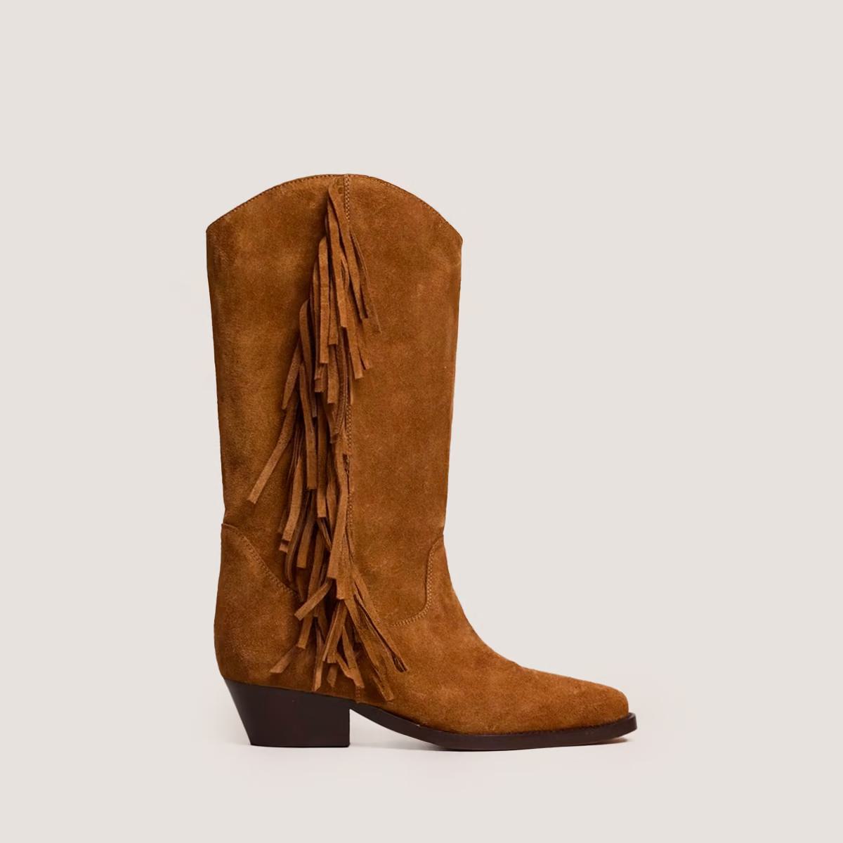 Jonak Women's Defrange Western Fringed Boots -  Suede Calf Leather Cognac