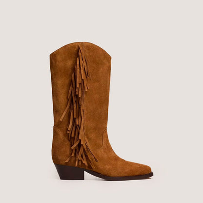 Jonak Women's Defrange Western Fringed Boots -  Suede Calf Leather Cognac