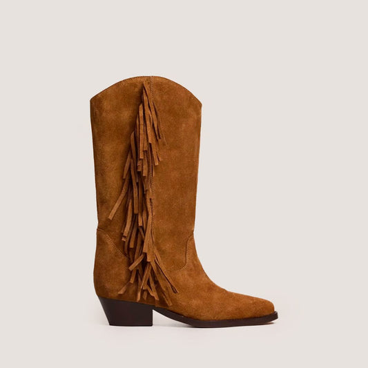 Jonak Women's Defrange Western Fringed Boots -  Suede Calf Leather Cognac