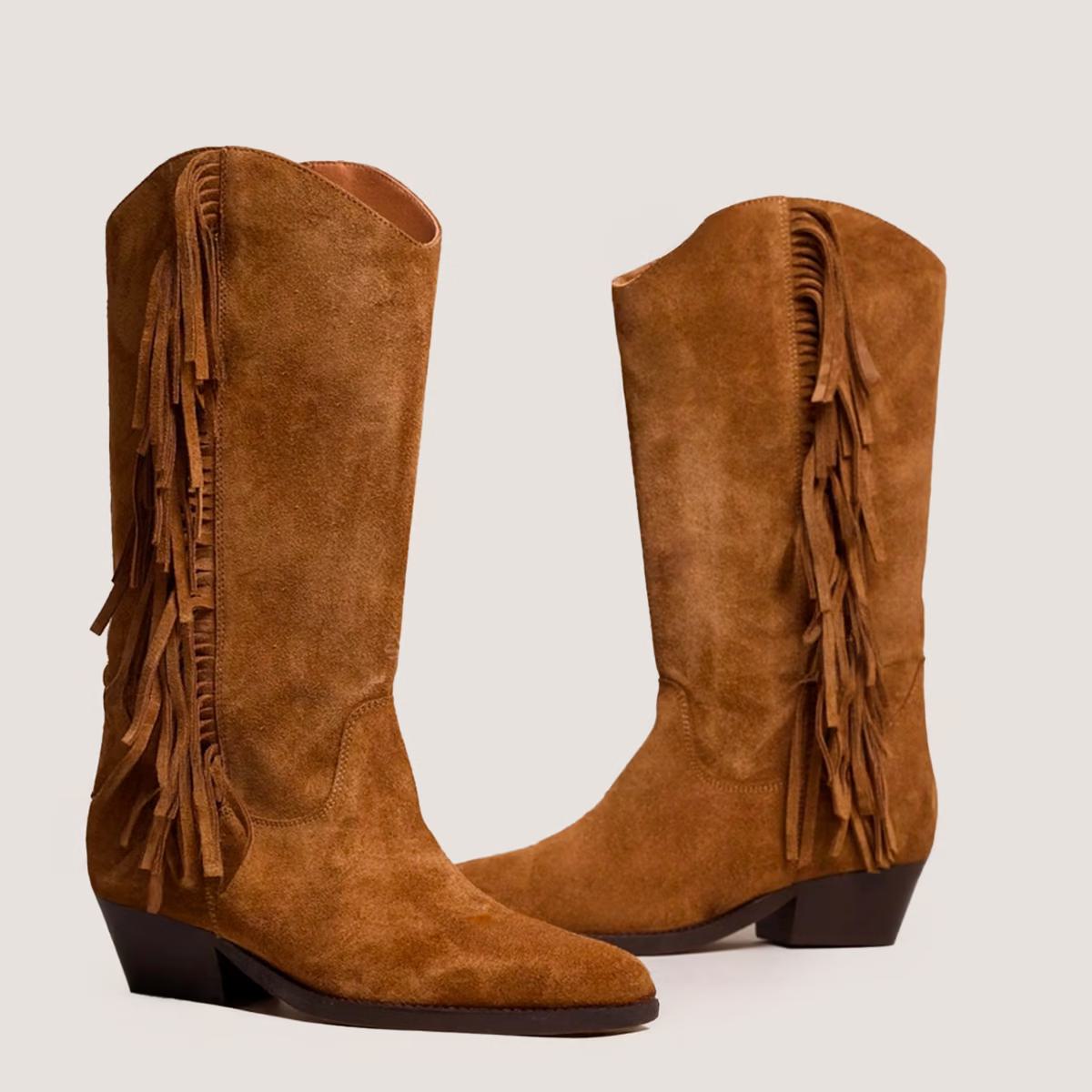 Jonak Women's Defrange Western Fringed Boots -  Suede Calf Leather Cognac