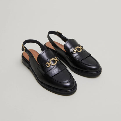 Women's Moccasins Genuine Full-Grain Calfskin Leather - Black Noir