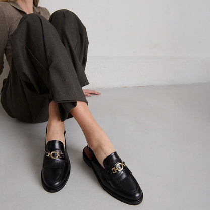 Women's Moccasins Genuine Full-Grain Calfskin Leather - Black Noir