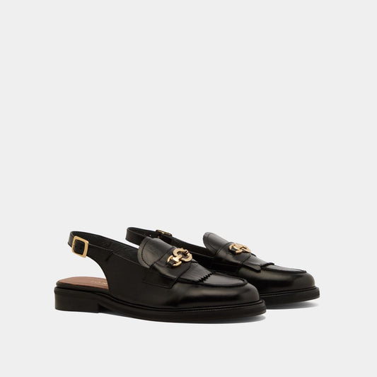 Women's Moccasins Genuine Full-Grain Calfskin Leather - Black Noir