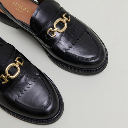 Women's Moccasins Genuine Full-Grain Calfskin Leather - Black Noir