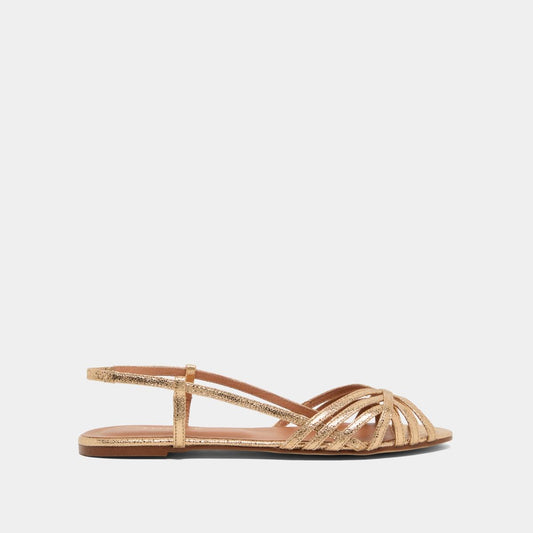 Women's Sandals Crackle Leather Finish - Antique Gold Or-Fonce