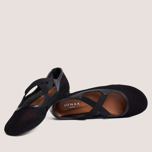 Ballerines Dessin Mesh/cuir Noir-noir