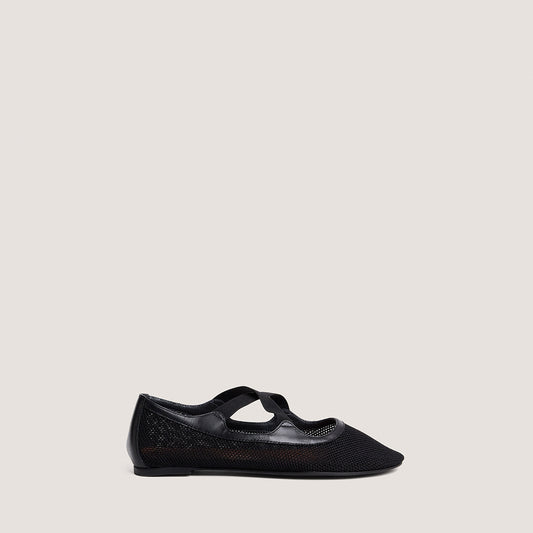 Ballerines Dessin Mesh/cuir Noir-noir