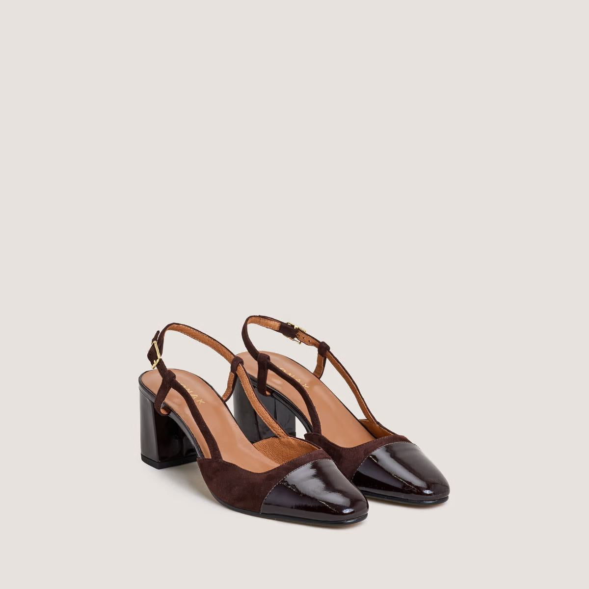Salomes/babies Dhapop Vernis/velour Marron-Fonce-marron