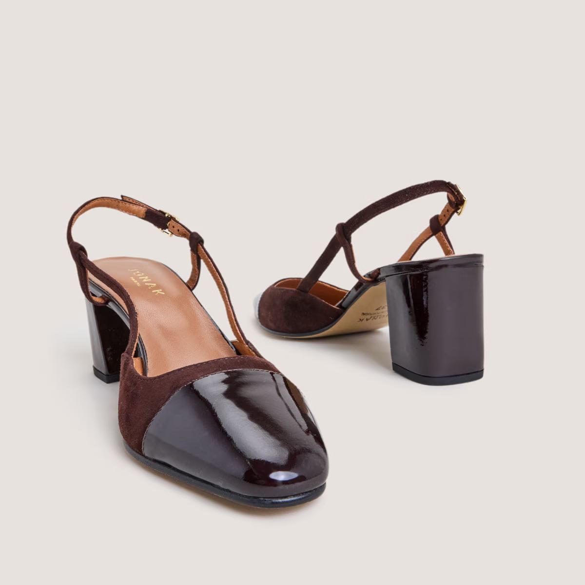 Salomes/babies Dhapop Vernis/velour Marron-Fonce-marron