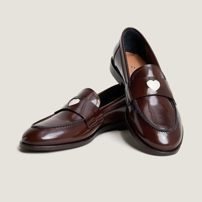 Women's Loafers Genuine Full-Grain Calfskin Leather - Brown Marron