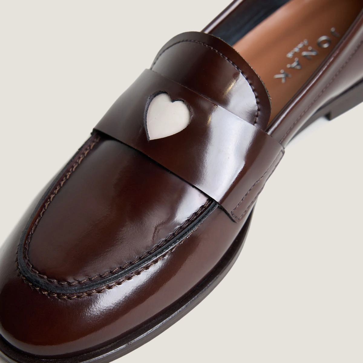 Women's Loafers Genuine Full-Grain Calfskin Leather - Brown Marron