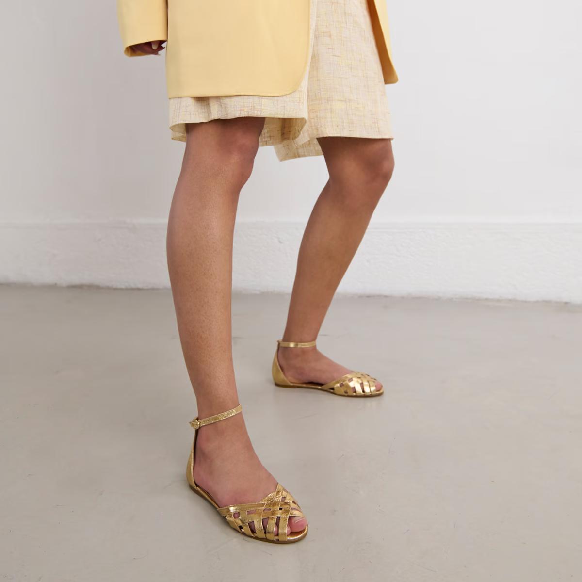 Ballerines Doo Cuir Craquele Or