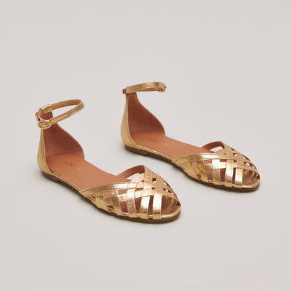 Ballerines Doo Cuir Craquele Or