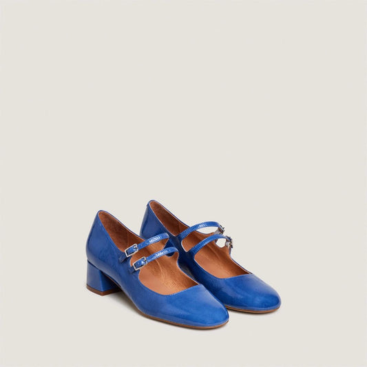 Women’s Block Heel Sandals Pleated Patent Leather - Blue Steel Bleu-Acier