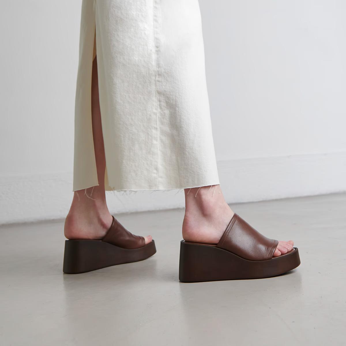 Mules Eugene Cuir Marron-Fonce