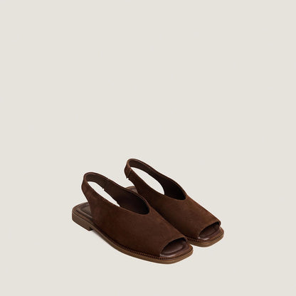 Women Ballet Flats Slingback Soft Velvet Suede - Brown Marron