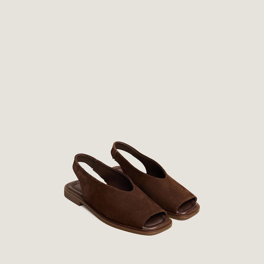 Women Ballet Flats Slingback Soft Velvet Suede - Brown Marron