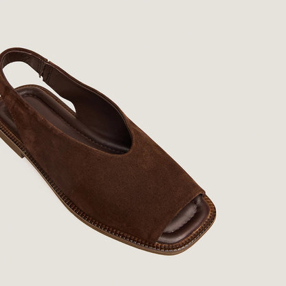 Women Ballet Flats Slingback Soft Velvet Suede - Brown Marron