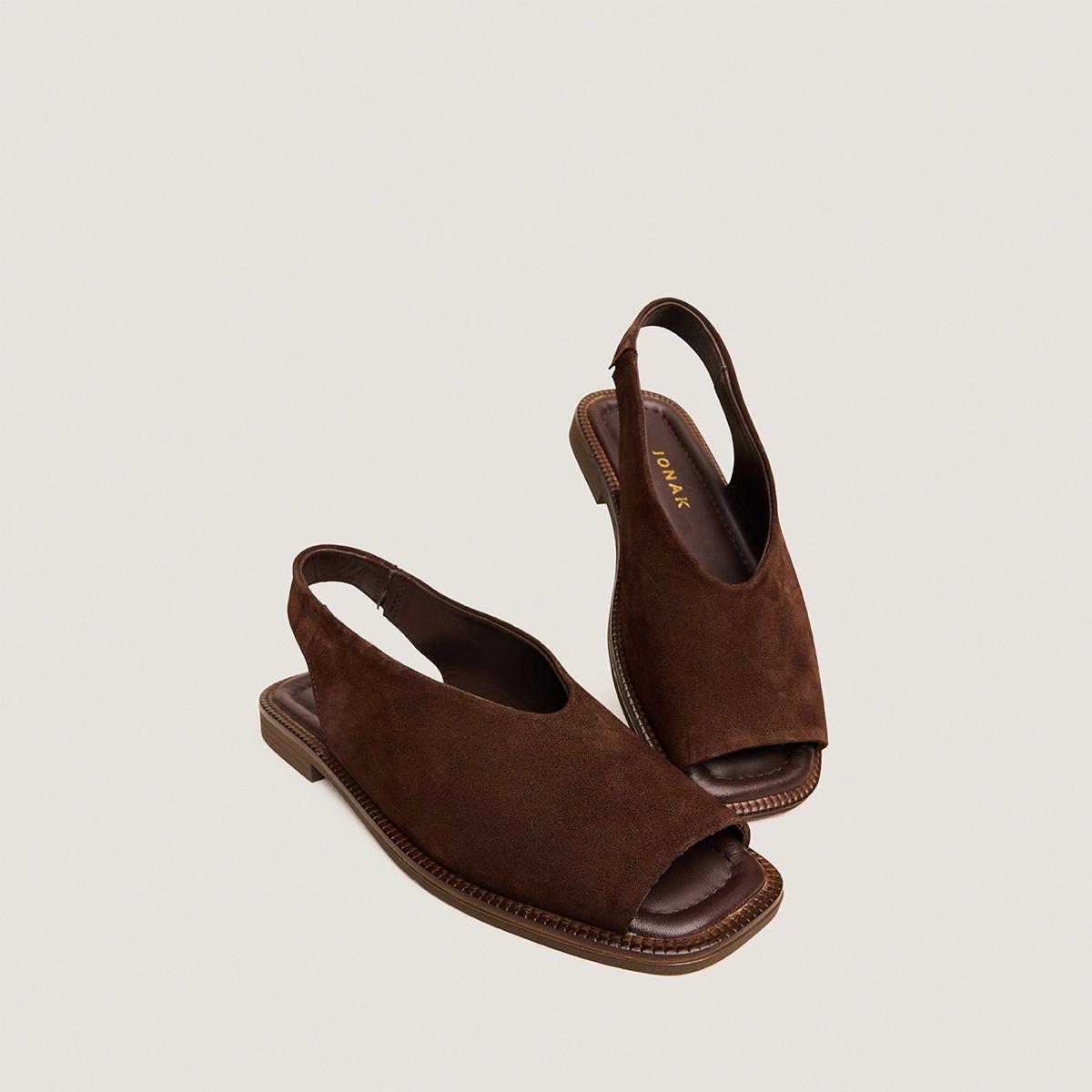 Women Ballet Flats Slingback Soft Velvet Suede - Brown Marron