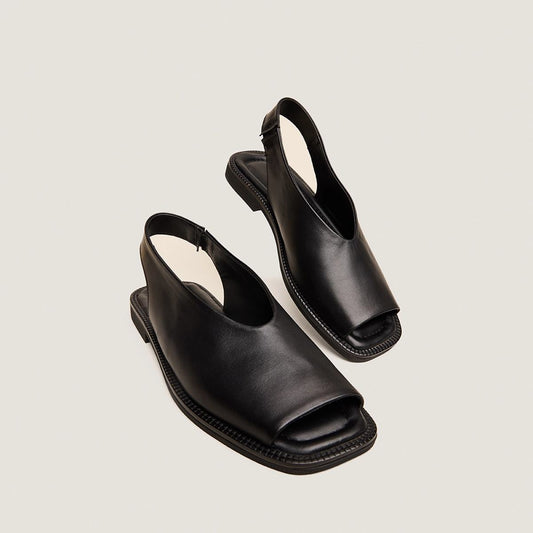 Women's Ballet Flats Genuine Full-Grain Leather - Black Noir