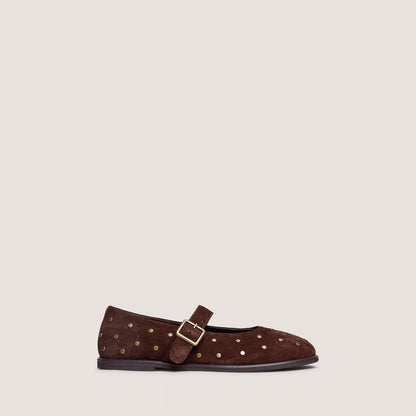 Jonak Women's Jolie Ballerina Flats in Brown Crust Leather with Rivets - Marron