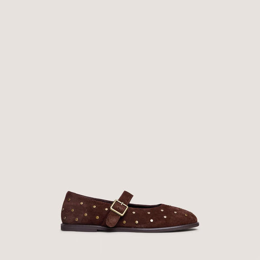 Jonak Women's Jolie Ballerina Flats in Brown Crust Leather with Rivets - Marron