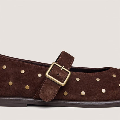 Jonak Women's Jolie Ballerina Flats in Brown Crust Leather with Rivets - Marron