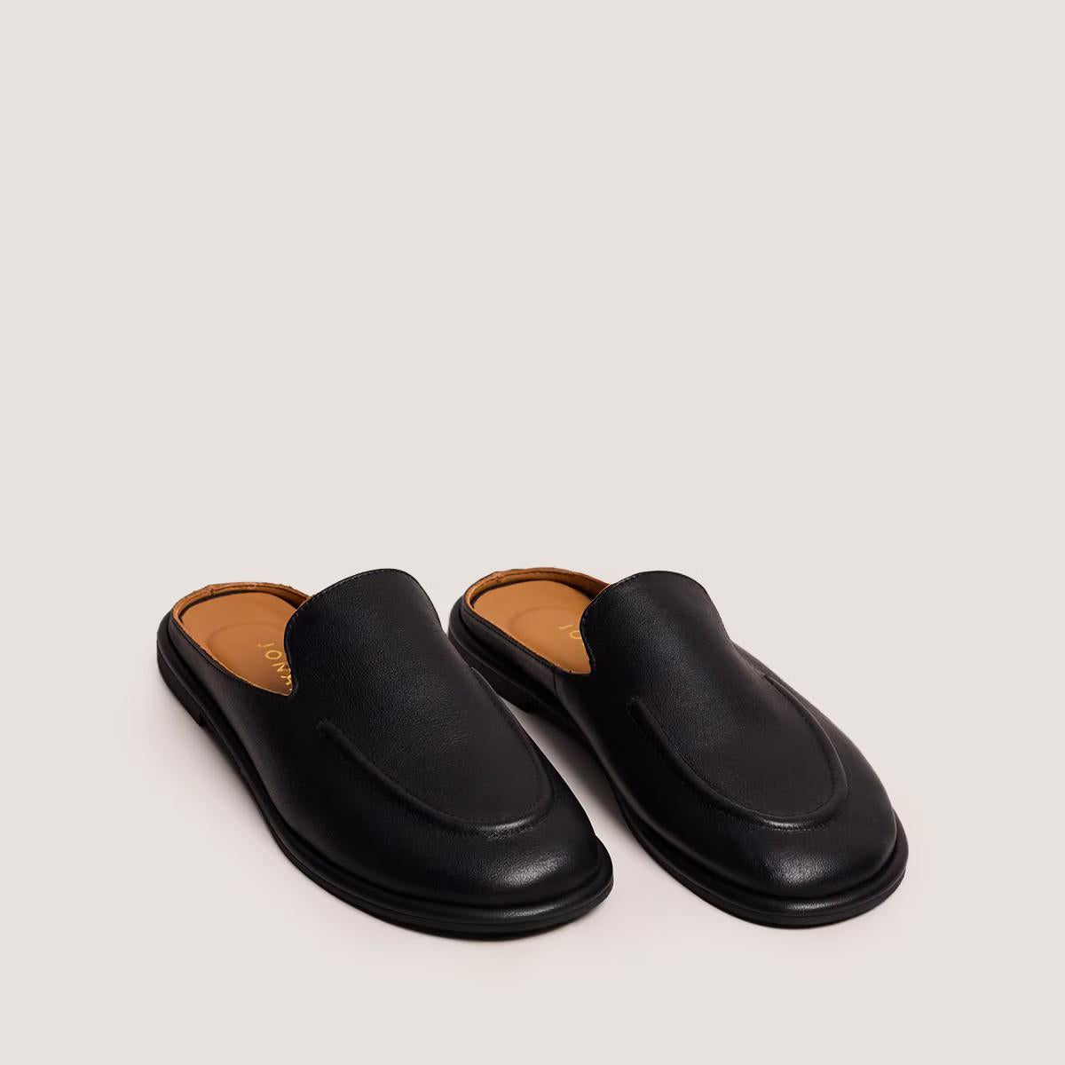 Jonak Women's Leather Loafers Moccasins - Smooth Black Leather Flat Shoes Noir
