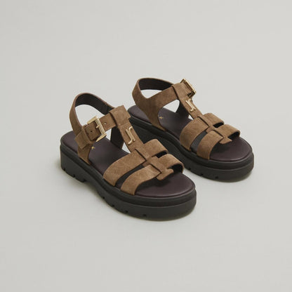 Women Sandals Soft Textured Crust Leather - Taupe