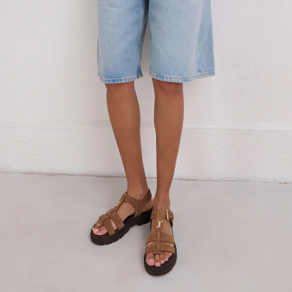 Women Sandals Soft Textured Crust Leather - Taupe