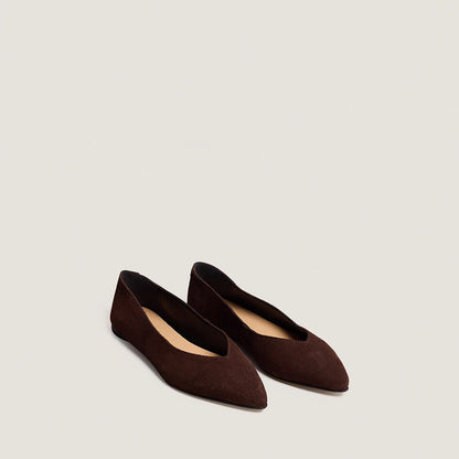 Women Ballerinas Crust Leather With Matte Finish - Dark Brown Marron-Fonce