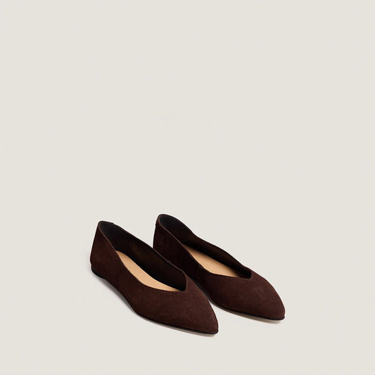 Women Ballerinas Crust Leather With Matte Finish - Dark Brown Marron-Fonce