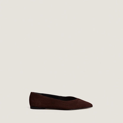 Women Ballerinas Crust Leather With Matte Finish - Dark Brown Marron-Fonce