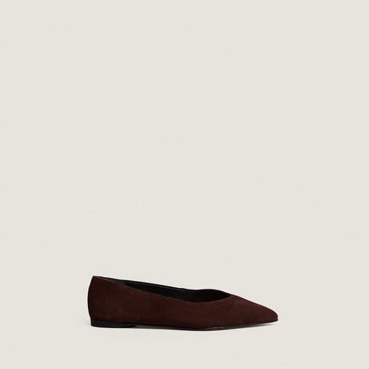 Women Ballerinas Crust Leather With Matte Finish - Dark Brown Marron-Fonce