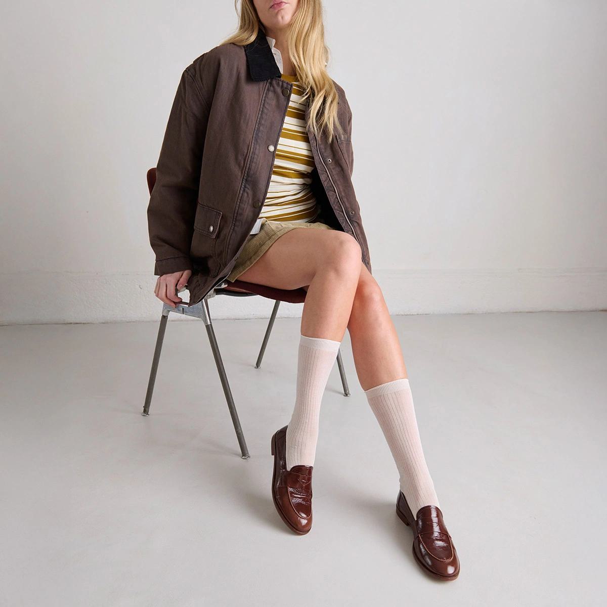 Women Moccasins Premium Full-Grain Leather - Brown Marron