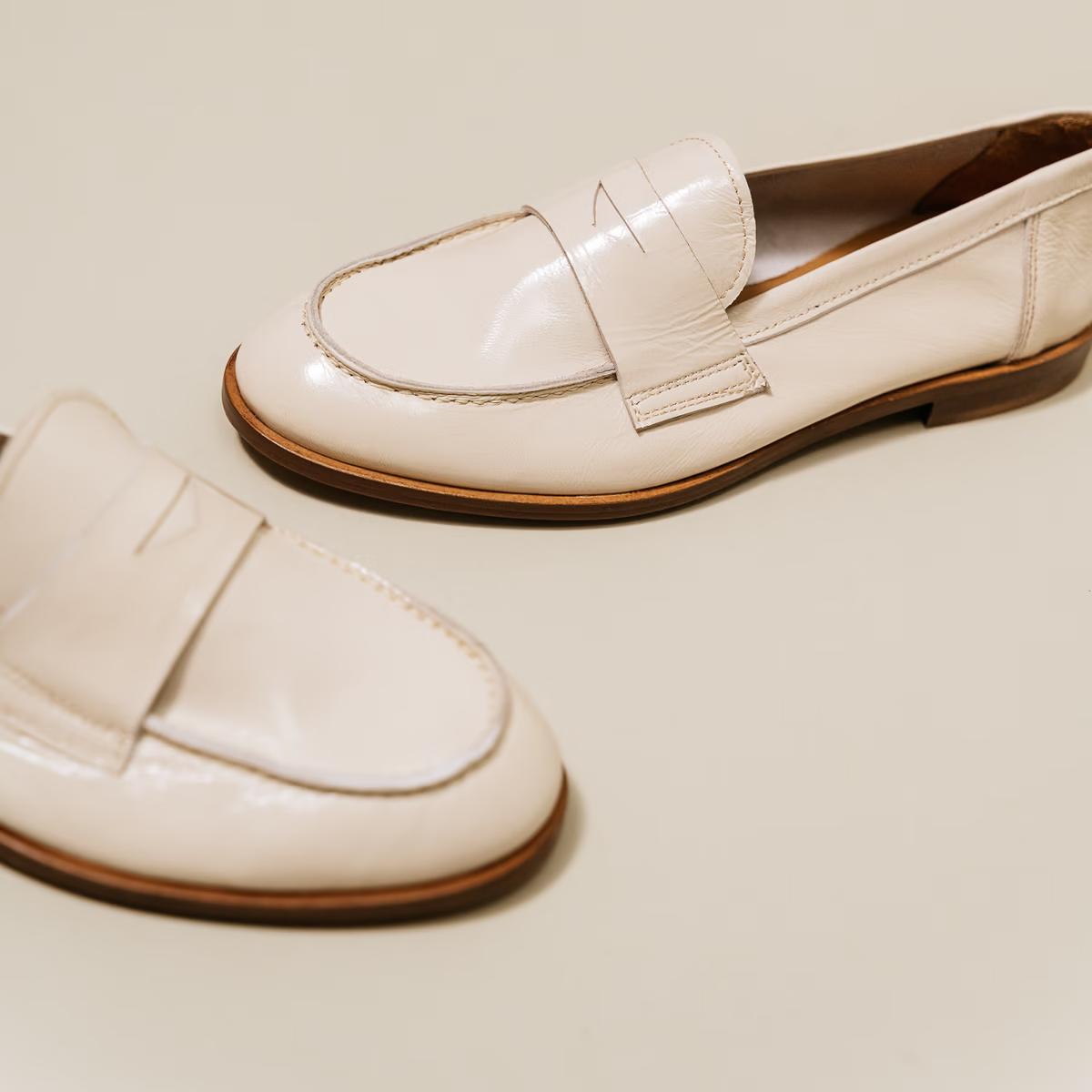 Mocassins Thelma Vernis Plisse Ecru