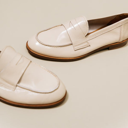 Mocassins Thelma Vernis Plisse Ecru