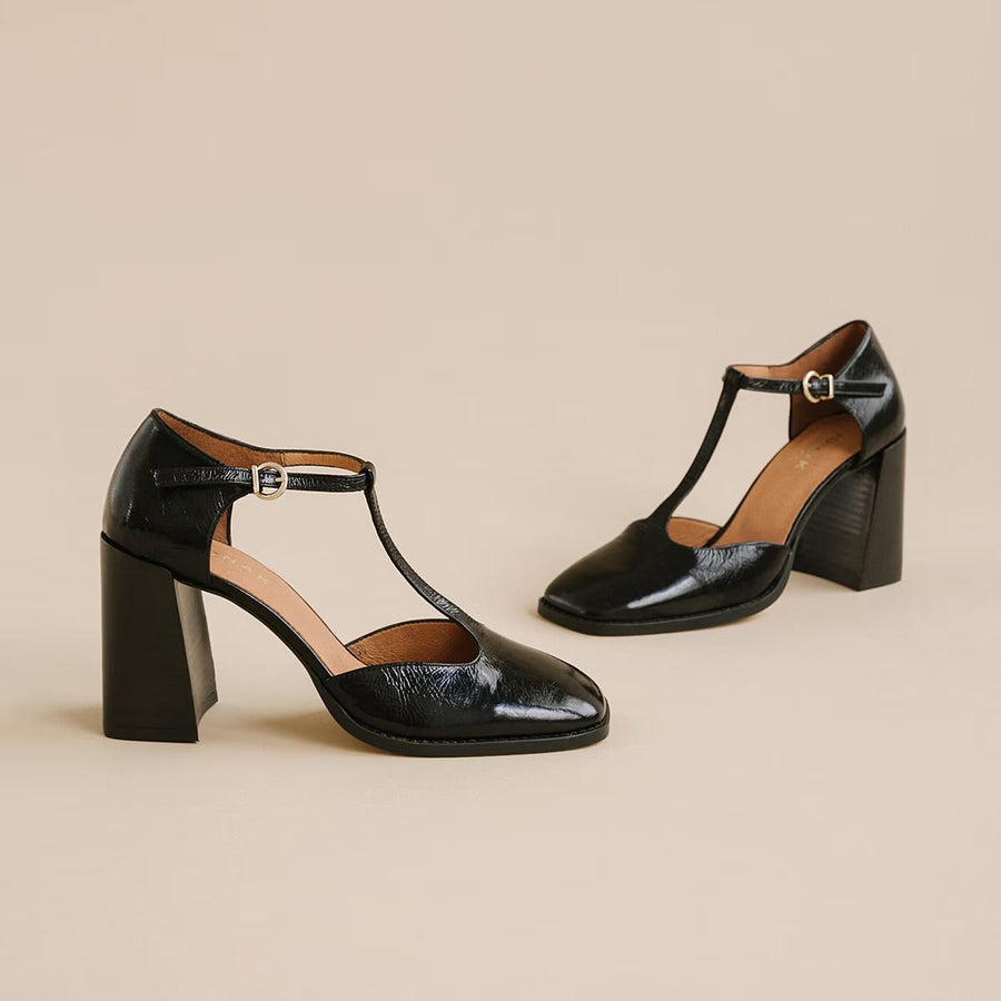 Salomes/babies Vallon Cuir Brillant Noir