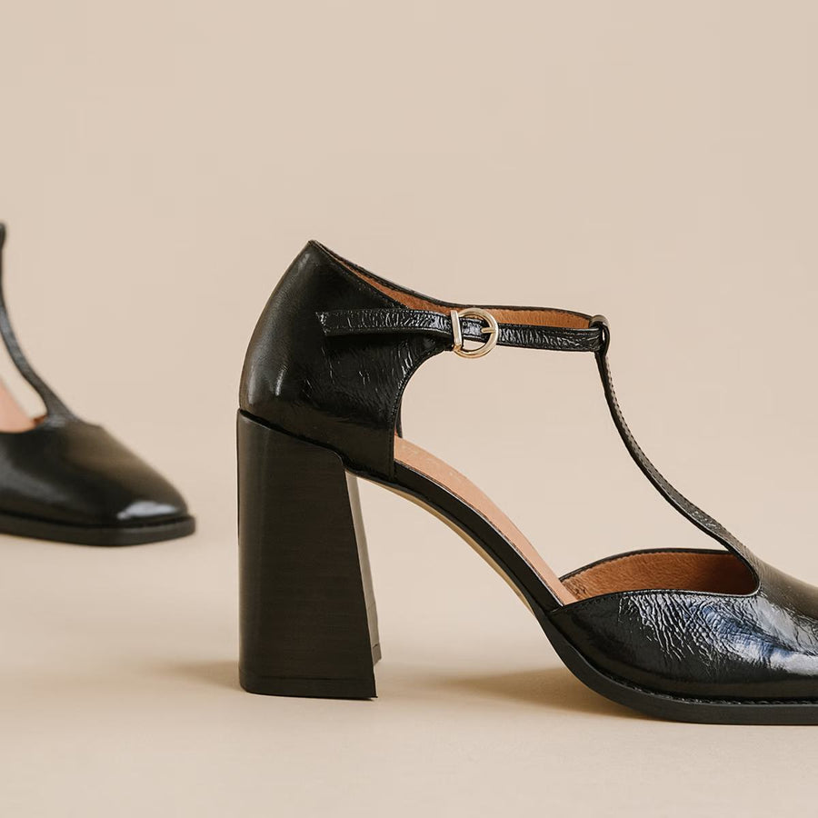 Salomes/babies Vallon Cuir Brillant Noir