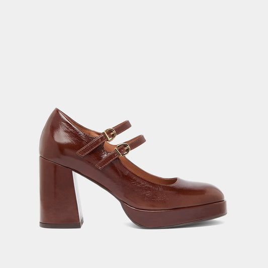 Jonak | Pleated Patent Platform Pump - Brown