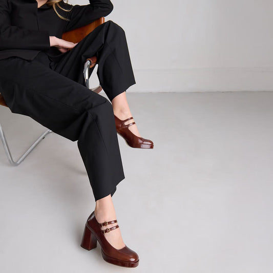 Jonak | Pleated Patent Platform Pump - Brown