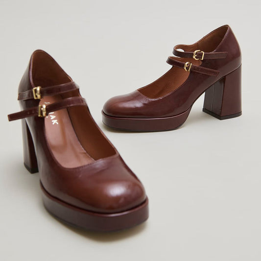 Jonak | Pleated Patent Platform Pump - Brown