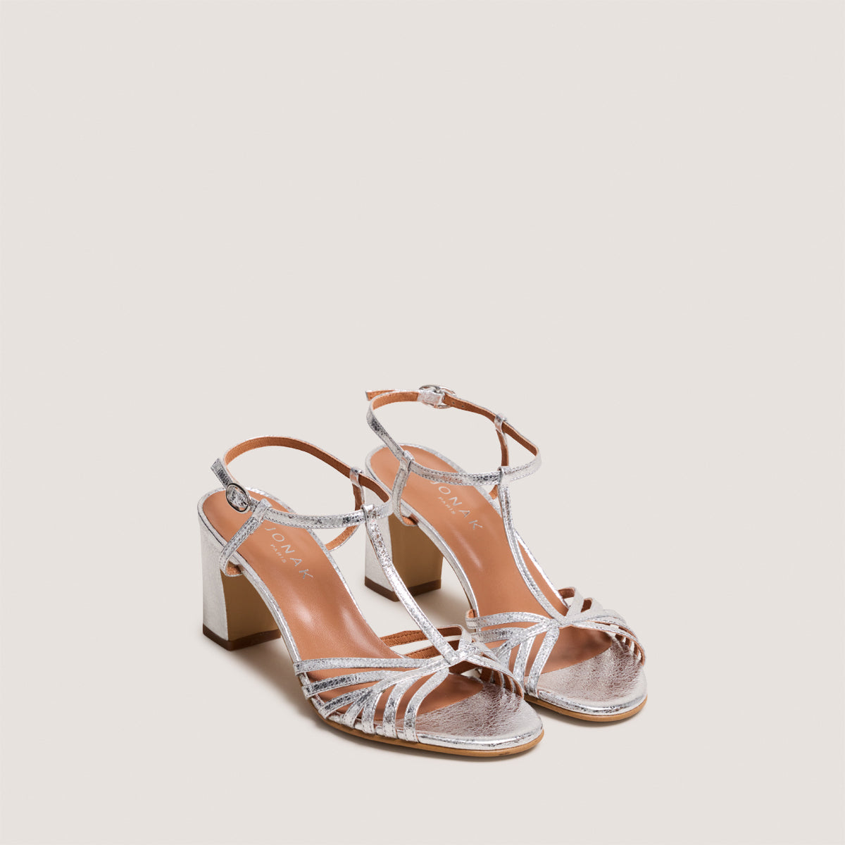 Sandales Volia Cuir Craquele Argent