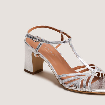 Sandales Volia Cuir Craquele Argent