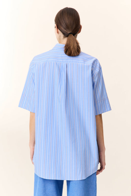 Women's Button-Down Shirt One Hundred Percent Cotton Poplin - Sky